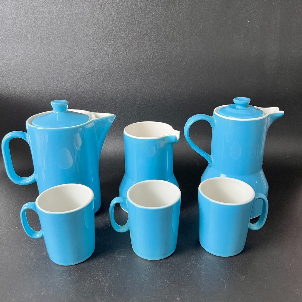 Shenango China FORM Turquoise Coffee Set MCM USA‎ Coffee Pots Cups Creamer RARE